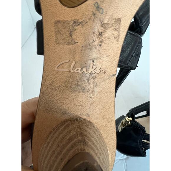 Collection by Clarks Mena Silk Black Leather Ultimate Strappy Comfort Sandals 7M - Picture 8 of 10